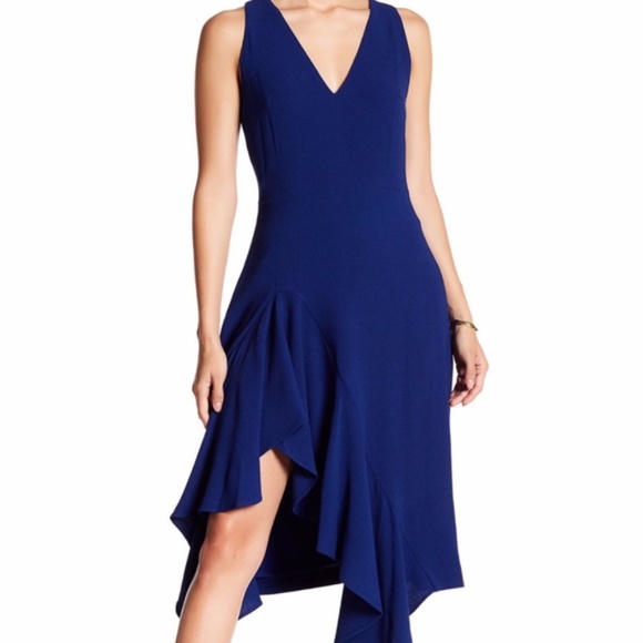 Betsey Johnson Dresses & Skirts - Betsey Johnson Blue V-neck Side Ruffle Midi Dress